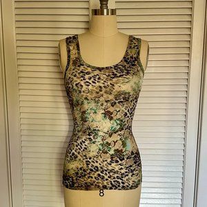 VINTAGE 90s/Y2K WET SEAL SHEER LACE LEOPARD/BLUE FLORAL TANK TOP. SZ M